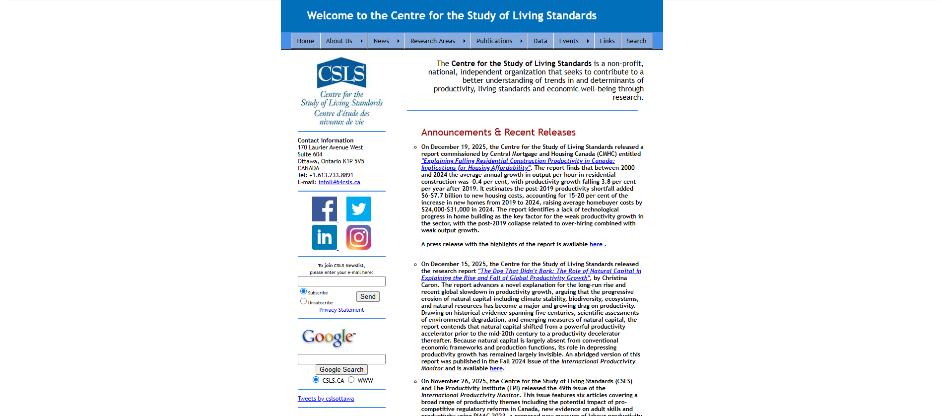 Original CSLS website before the redesign