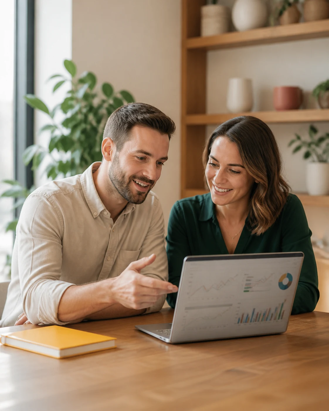 Service-business owner and marketing strategist reviewing a paid-search campaign together