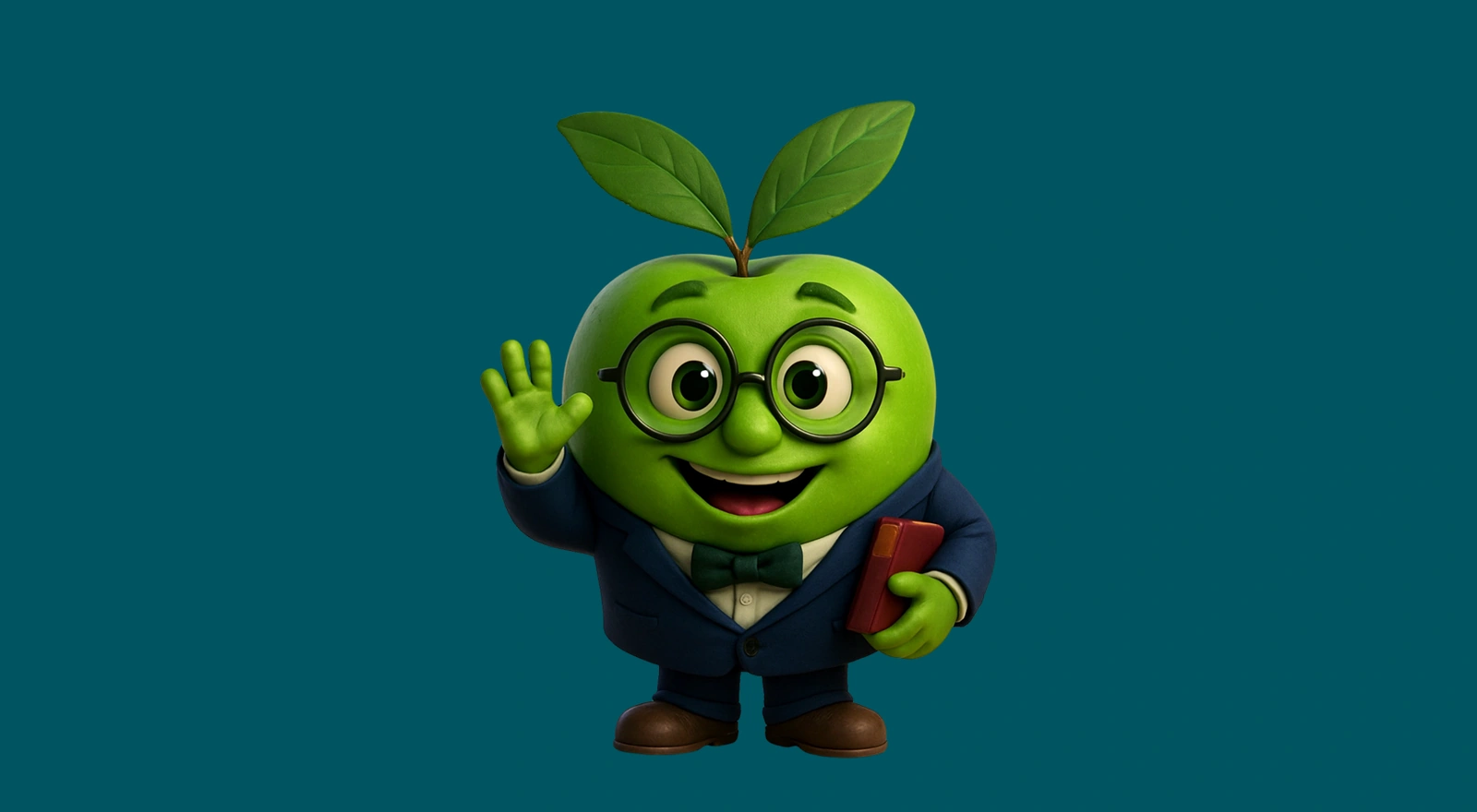 Edcommodate's apple mascot centred on the teal homepage banner
