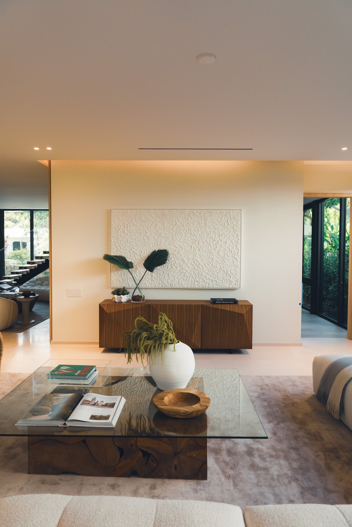 Warm interior detail with integrated wood cabinetry