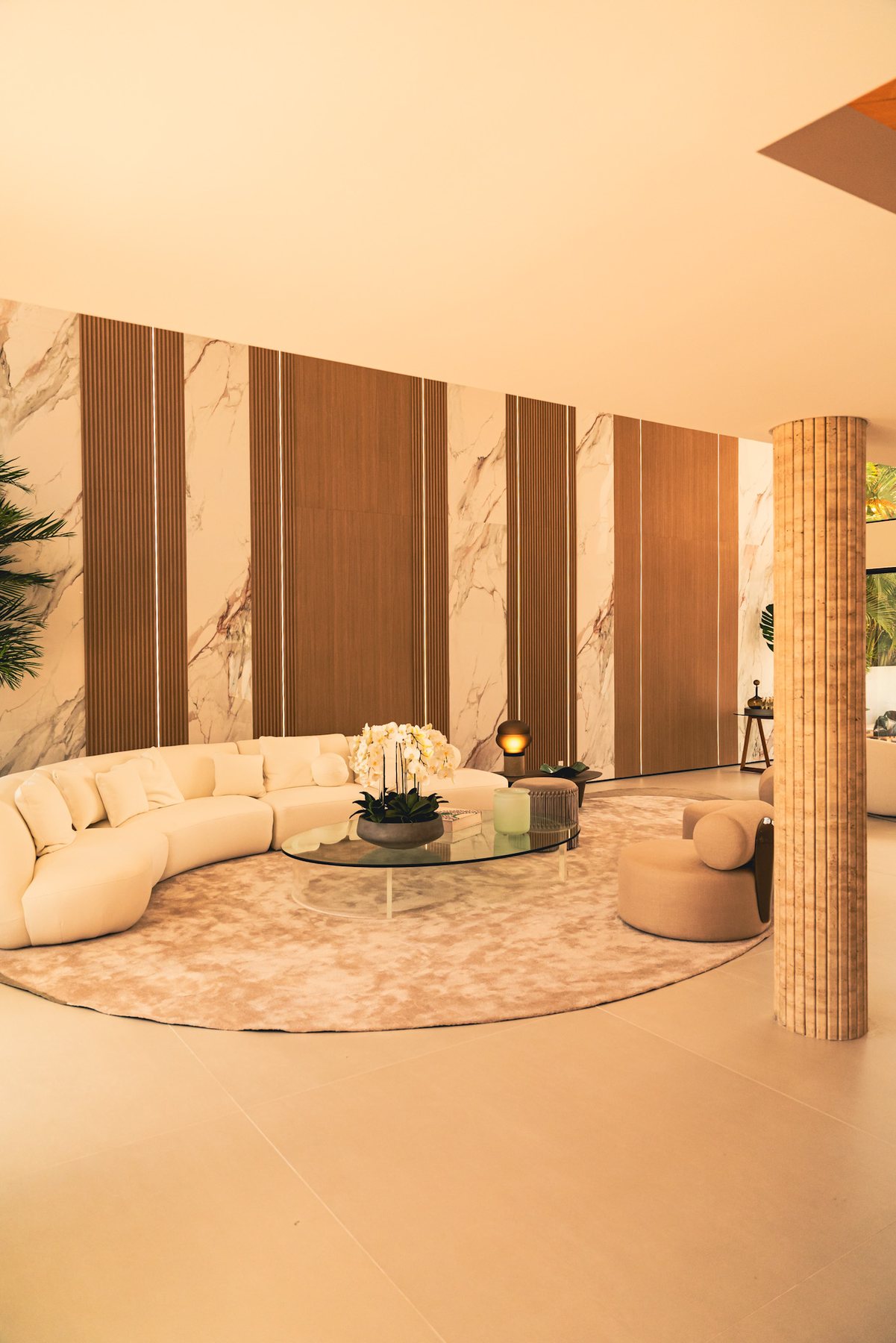 Elegant living room prepared with a calm material palette